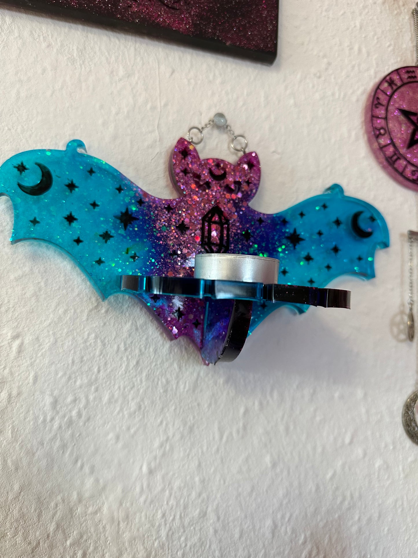 Fledermaus Teelichthalter blau-Galaxy Halloween