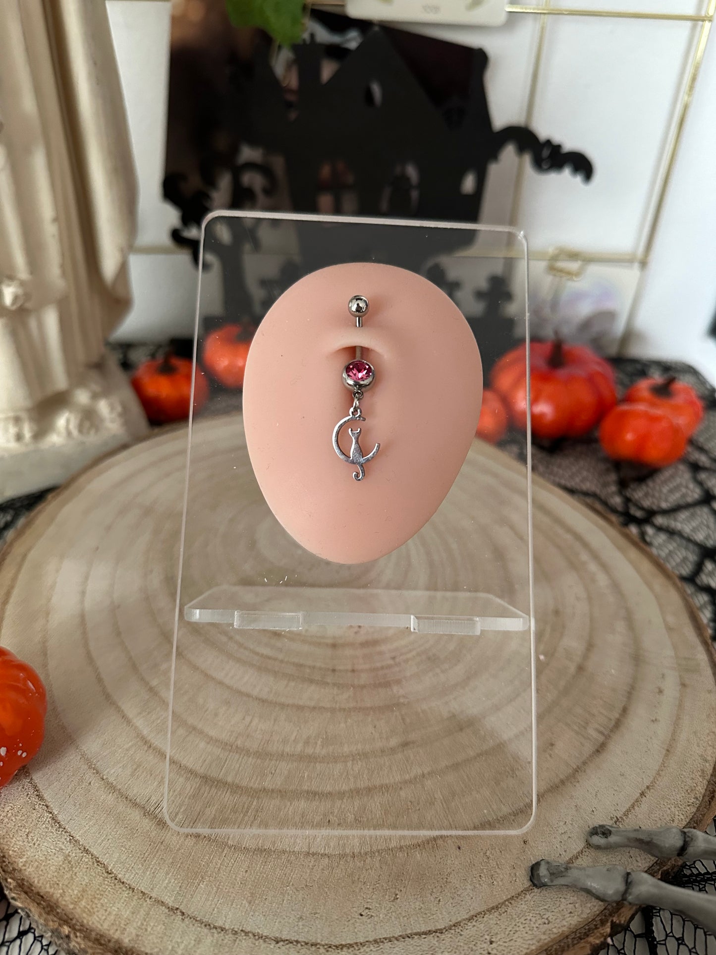 Bauchnabel Piercing „cat“ (pink) Halloween