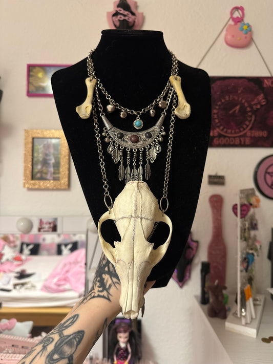 Kette mit echtemFuchsschädel und echten Knochen